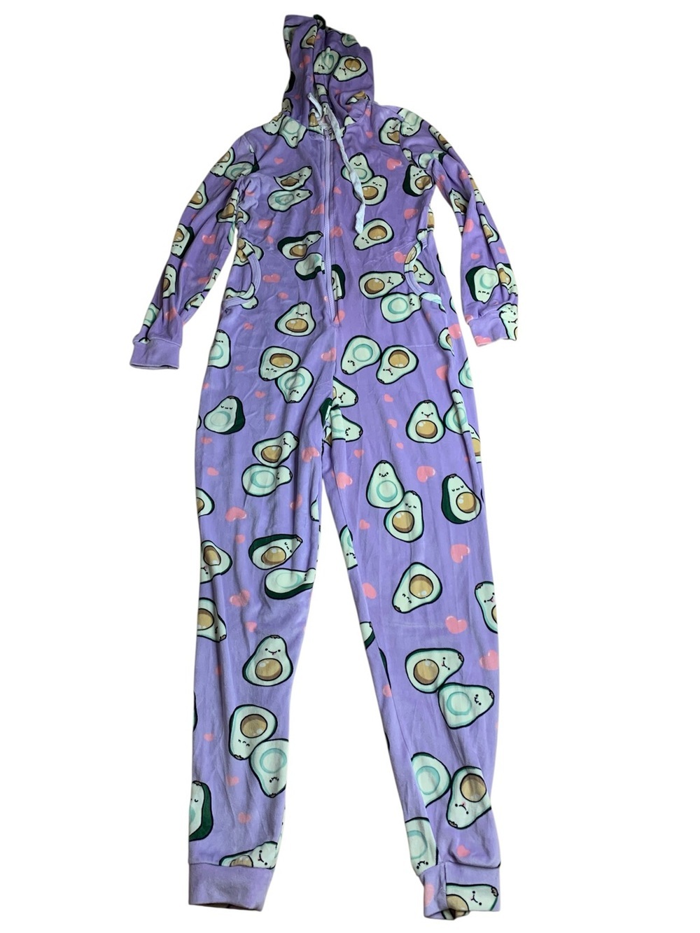Weekend Edition Avocado Print Plush Hooded Onesie Pajamas - XS